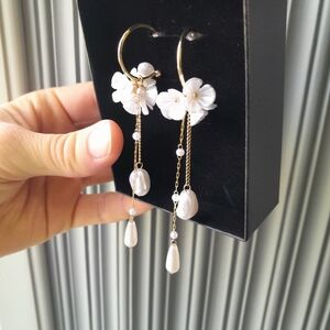 Elegant White Floral Drop Freshwater Pearl Earrings